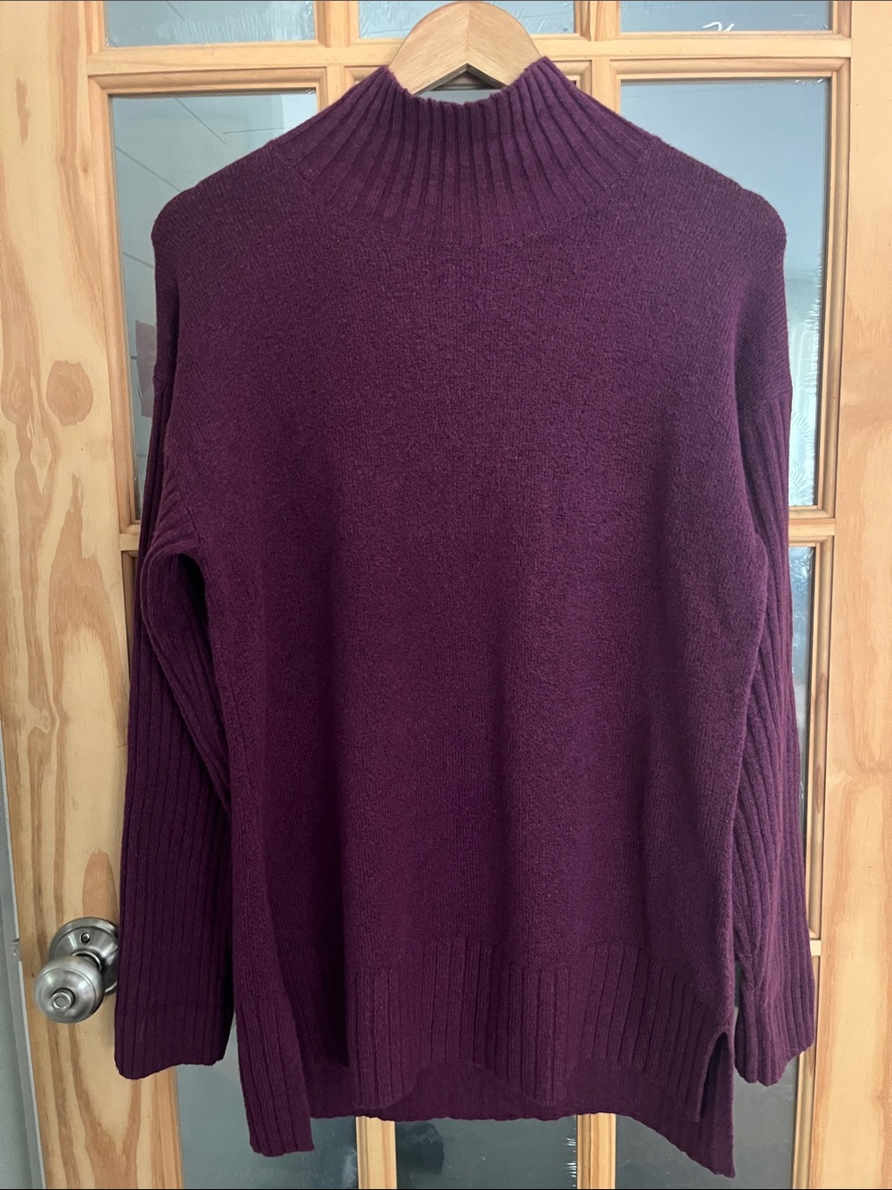 Vintage L.L.Bean Cotton Wool Mock Neck Tunic Sweater deep purple Sz medium